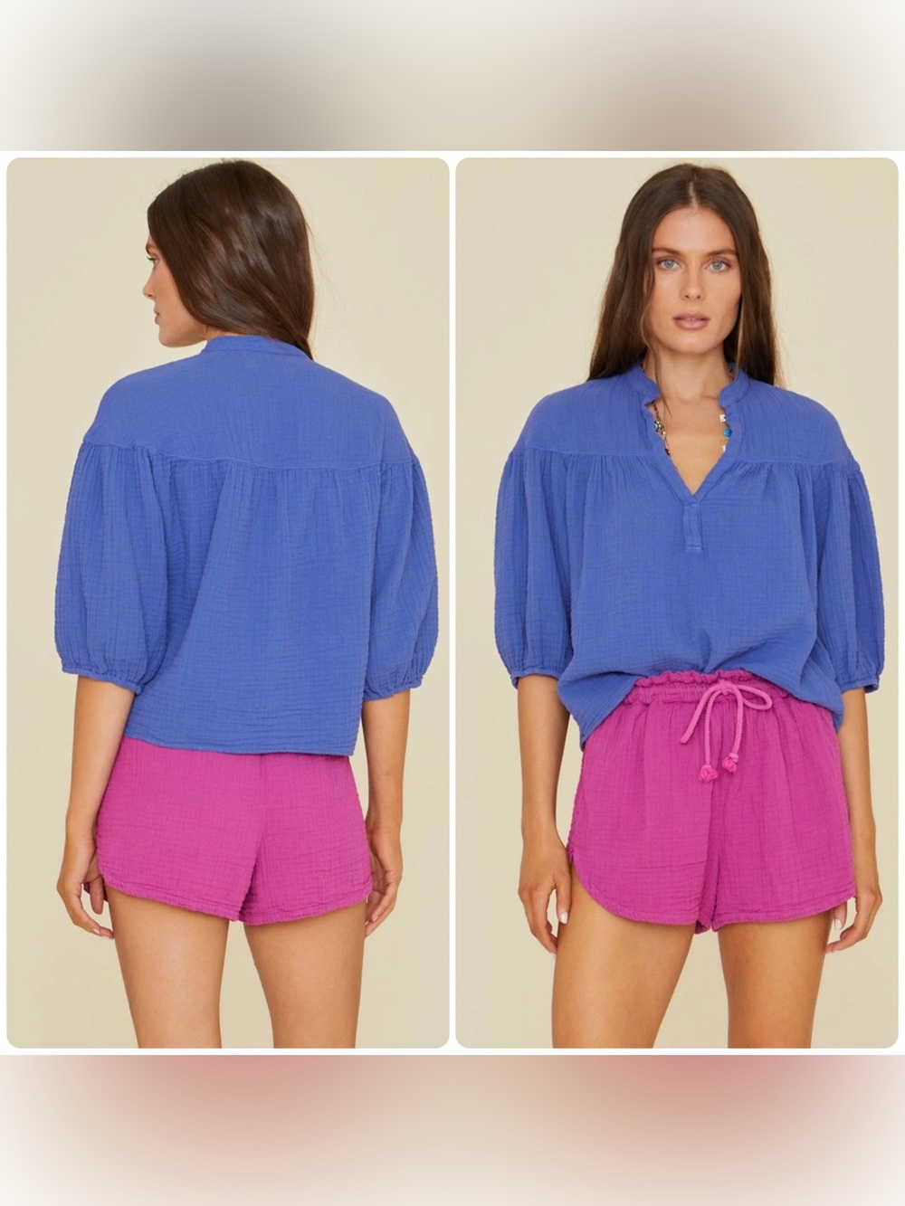 New! XiRENA Clem Blue Billow Split-Neck Peasant Top 💙 Small